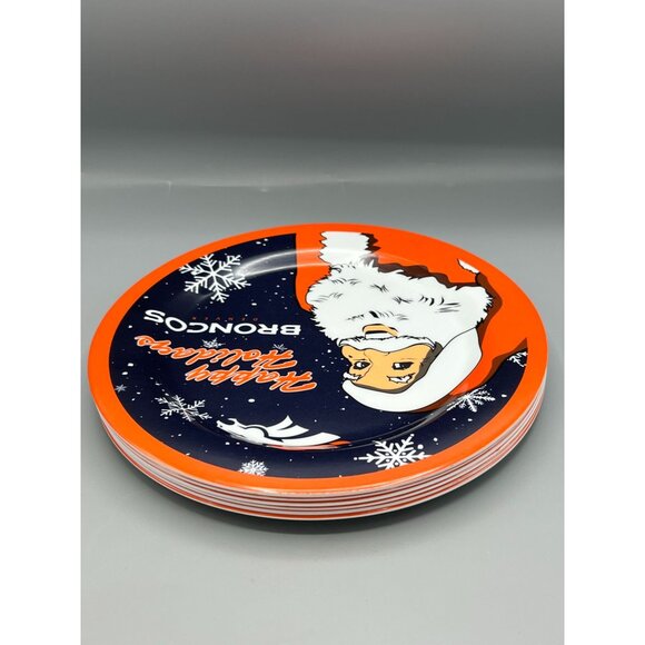 Set (6) Denver Broncos Plates Christmas Dishes Happy Holiday Santa Melamine 10" - Picture 6 of 8